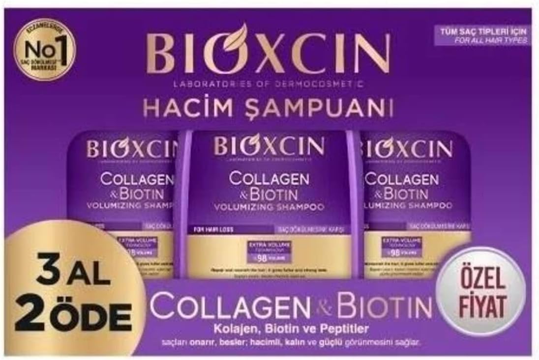 Bioxcin Collagen & Biotin Hacim Şampuan, 3 x 300 ml, Unisex