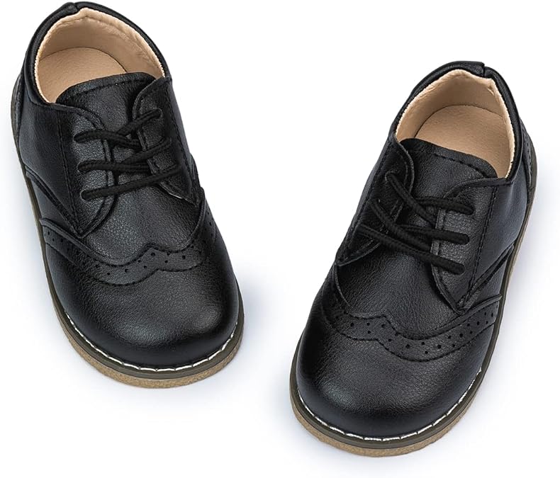 Meckior Toddler Boys Girls Dress Shoes Little Kid Oxford Shoes Wedding Church Dress Shoes PU Leather Lace Up School Uniform Loafer Flats