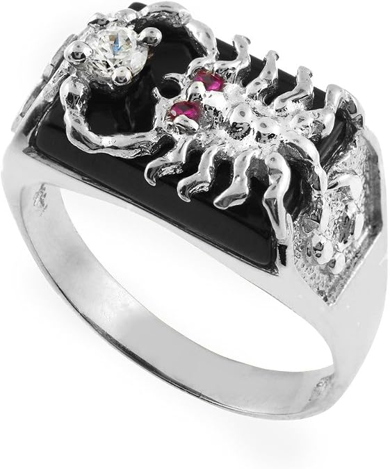 Claddagh Gold 925 Sterling Silver Black Onyx Men's Scorpion Ring