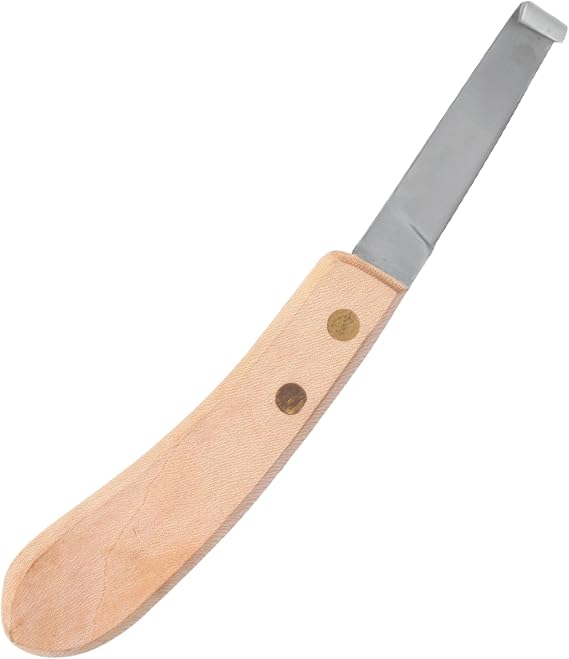 Hoof Knife Single Sided Edge Wide Blade Stainless Steel Curved Blade Farrier Tool with Fine Wooden Grip, Multipurpose Hoof Trimming Knife for Livestock, 3-Inch Blade, 8.5-Inch Overall