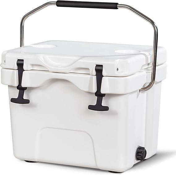 COSTWAY 16 Quart Cooler, 24 Can Insulated Ice Chest Box with Heavy Duty Handle and 2 Cup Holders, 3-5 Days Ice Retention, Portable Leakproof Hard Cooler for Camping, Fishing, Picnic, Outdoor