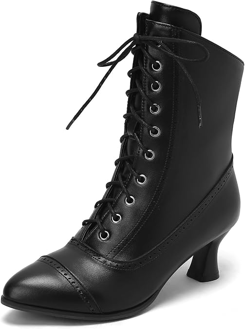 Seborluys Victorian Boots for Women Granny Witch Ankle Boots Block Heel