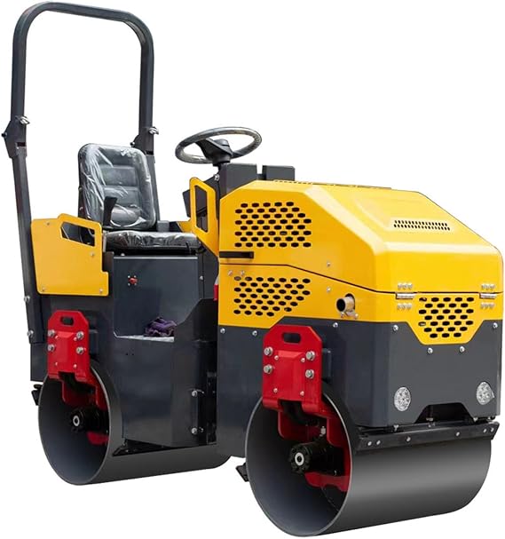 MMS 1.5 Ton Road Compactor 13.5HP Double-Drum Vibratory Road Roller, Fully Hydraulic Compactor for Asphalt & Pavement, Concrete Finishing Tools, Compaction Machinery for Small Road Projects