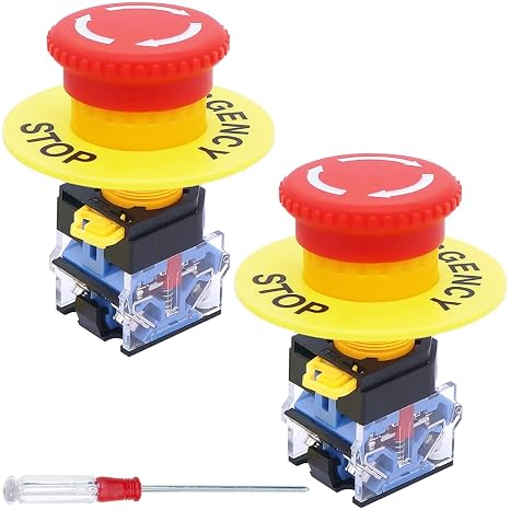 22mm Emergency Stop Push Button Switch 2 NC 10A 440V Red Mushroom Locking for Boat Ship Truck Home Industrial Equipment Medical Equipment