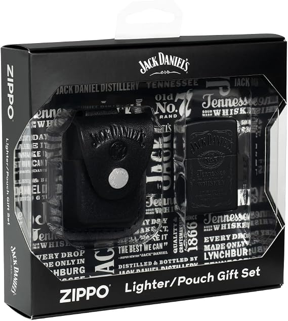 Zippo Jack Daniel's Black Matte Pocket Lighter and Pouch Gift Set