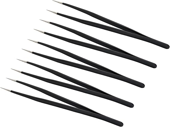 5 PCS High Presicion Pro ESD Safe Fine Tip Straight Tweezers - 5.5" Length ESD-11 - Electronics, Hobby, Beauty, Jewelry