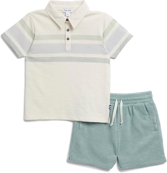 Splendid Boys' Stripe Short Sleeve Polo Shirt and Shorts 2-piece Set