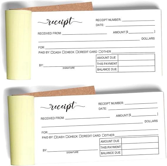 2 Packs 50-set Receipt Pad, Carbon Duplicate Copy Sales Receipt Form, Invoice Booklet for Stores, warehouses, offices, and restaurants, 6x3 Handheld, 2-Part Carbonless-White/Yellow.
