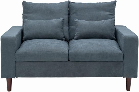 Panana Upholstered Modern Loveseat Sofa Couch for Living Room, Fabric Love Seat w/ 2 Pillows and Wooden Legs, 2 Seater Sofa Couches for Small Spaces, Bedroom, Apartment (Grey, 2 Seater)