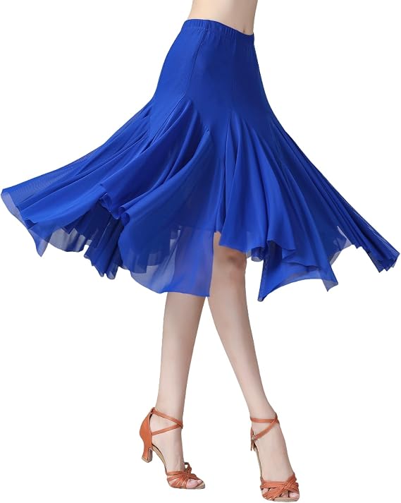 Women Dance Big Hem Skirt Mesh Dance Skirt Ballroom Dance Practice Skirt Performance Clothing Mid-Length Skirt