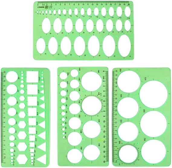 4PCS Plastic Circle and Oval Templates - Clear Green Measuring Templates for Drawing and Formwork Projects