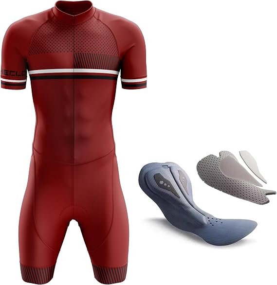 Mens Cycling Skinsuit Competition Professional Padded One Piece Trisuit Bike Top Short,Triathlon Suit Men’s,Short Sleeve One Piece Bodysuit for