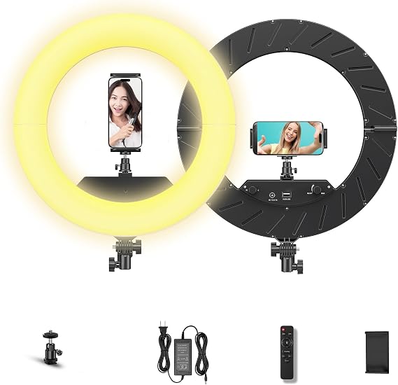 18" 55W Ring Light, High Brightness, No Bracket, Linkable on Wall-Mounted Triangular Arm, Ideal for Studios & Makeup, Live Streaming & Hair Salons, Best Beginner LED Light