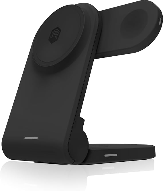 STM ChargeTree Mag: 3-in-1 MagSafe Wireless Charging Station for iPhone 17, 16, 15, 14, 13, 12 Series, Apple Watch, and AirPods - Foldable and Space-Saving Dock - Black