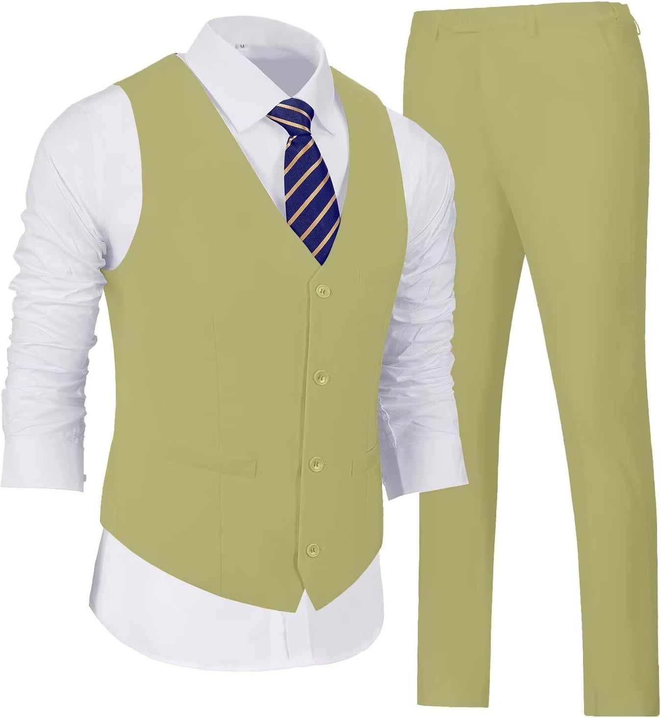 Wehilion Mens Suits 2 Pieces, Vest Pants Set for Men, V-Neck Slim Fit Casual Suit Waistcoat