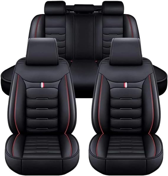 Car Seat Covers Full Set 5 Seat for Volvo S60L V40 V60 S60 Xc60 Xc90 Xc60, Leather Seat Covers Luxury Seat Cover Front and Rear Seat Protectors, Leather Car Seat Covers Waterproof(C(Black Red))