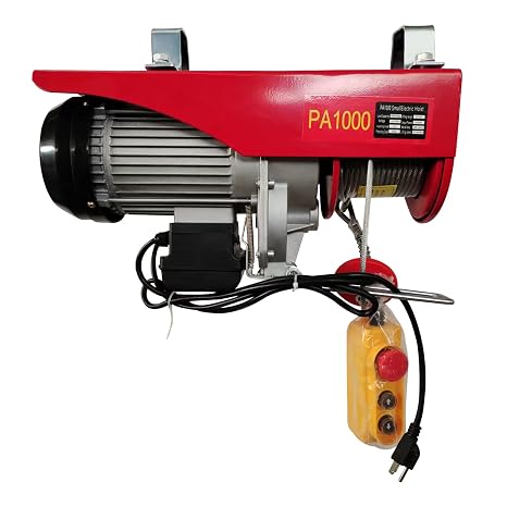 Electric Wire Cable Hoist, 2200LB PA1000 Winch Crane Lift Overhead Remote Control Hook Pulley Lifting Strap Installation Kit Push Button Switch for Warehouses, Construction Sites