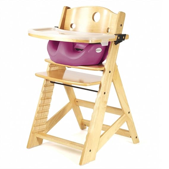 Keekaroo Height Right Highchair with Insert & Tray - Rasberry - Natural Base