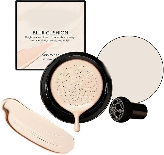 Glow Foundation Cushion, cushion Foundation, Mushroom Head Air Cushion CC Cream, Full Coverage, Moisturizing Concealer Brighten, Even Skin Tone for All Skin Types (Ivory White)