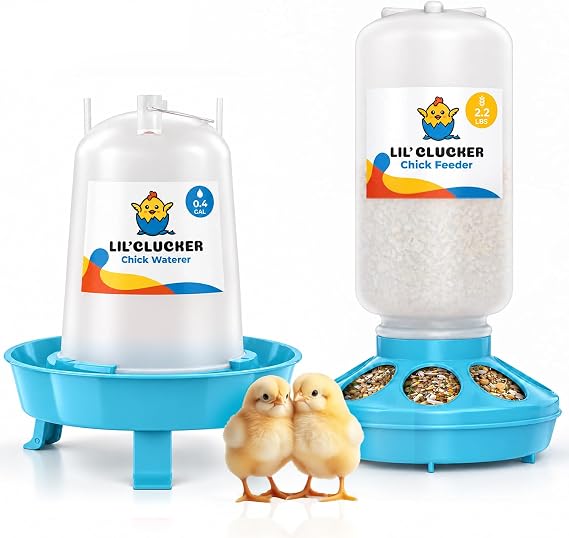 Lil'Clucker 1L Chick Feeder, 1.5L Chicken Waterer - No Leakage Chick Feeder and Waterer Kit, Durable Chicken Water Feeder, Chicken Feeder and Waterer Set, Poultry Waterer (Blue)