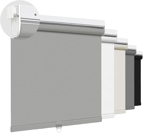 Cordless Blackout Roller Shades Roller Blinds Pull Down Shades for Windows No Drill Easy Install Thermal Insulated UV Protection Room Darkening Window Covers for Home Bedroom Office(Gray,Custom Size)