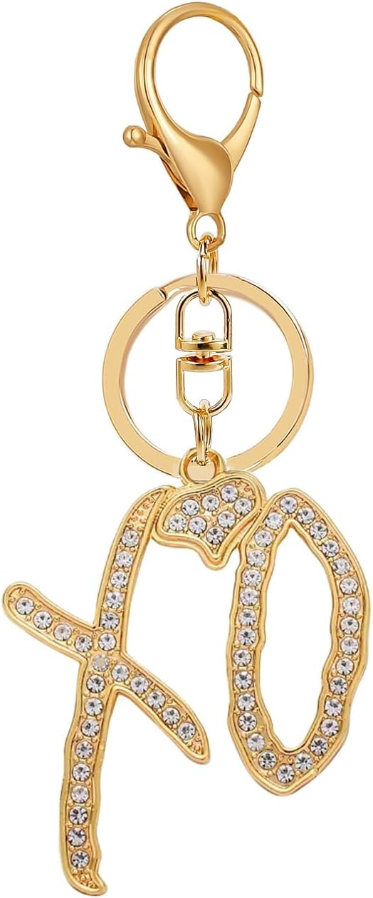 Unise High Hip Hop XO Letter Pendant KeyChain For Women Men, Cubic Zirconia Exaggerate Creative Statement Gift Accessories