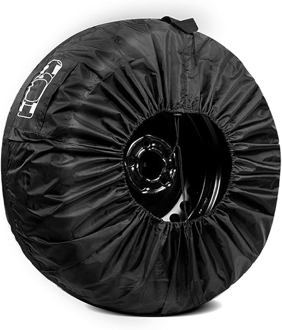 Car Spare Tire Protector, Oxford Cloth Waterproof Anti-scratch Organizer with Adjustable Clip, Foldable Bag with Wider Handle Side Tool Pocket, Universal for 19" - 23" Tire (Black)