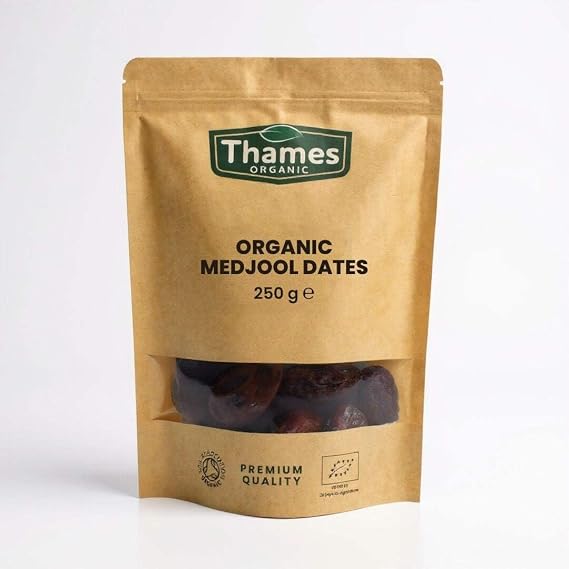 Organic Medjool Dates 250g - Whole and Juicy Dates, No Additives or Preservatives - Vegan, GMO-Free, Certified Organic - Delicious and Nutritious Snack, Perfect for Baking and Cooking - Thames Organic