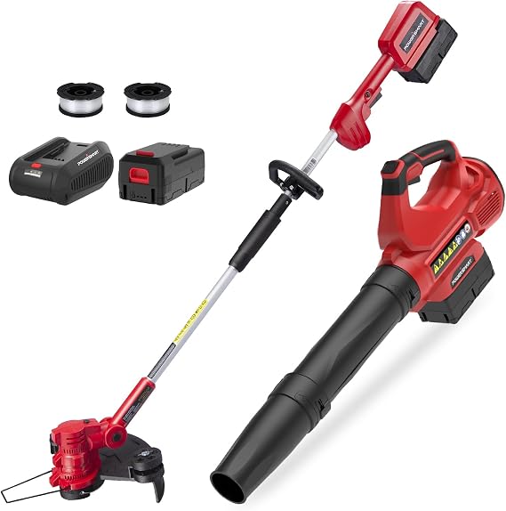 PowerSmart 40V Max Battery Powered Weed Wacker and Cordless Leaf Blower Combo Kit with 4.0Ah Battery and Charger, String Trimmer and Weed Eater 2-in-1 with Automated Feed Spool