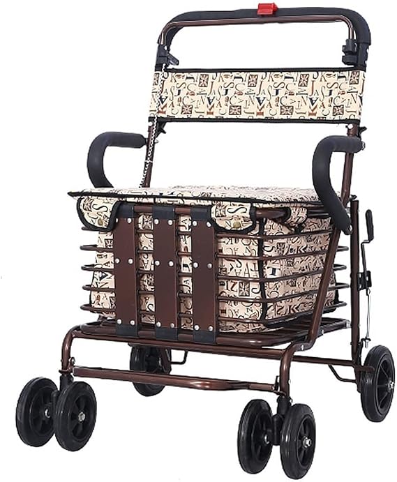 Elderly Trolley Foldable Mobile with Wheel Stabilizer Sit On Four-Wheeled Shopping Shopping Gift for Parents Interesting