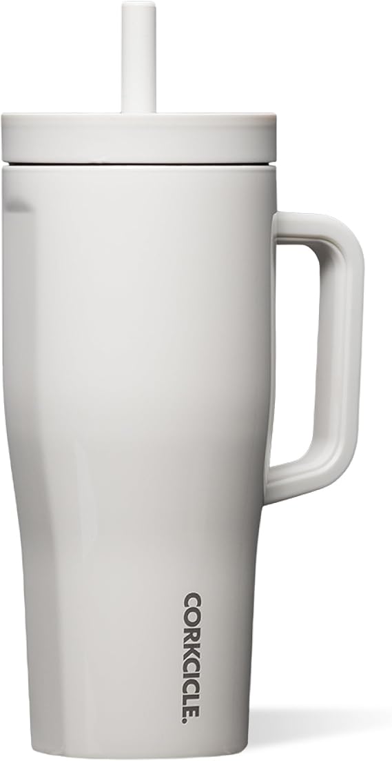 Corkcicle Cruiser - Insulated Tumbler with Handle - Keeps Drinks Cold 20 Hours - Spill-Proof Dual Lid - Triple-Insulated - Summer Drinkware Gift - Keeps Drinks Ice Cold - 22 oz - Gloss Oat Milk