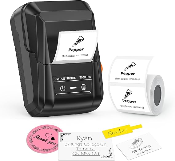 SUPVAN T50M Pro Bluetooth Label Maker Machine with Tape, Black | Wide Waterproof Label, High Image Quality, App with 30 Fonts and 660+ Icons, Inkless, for School, Home, Small Business
