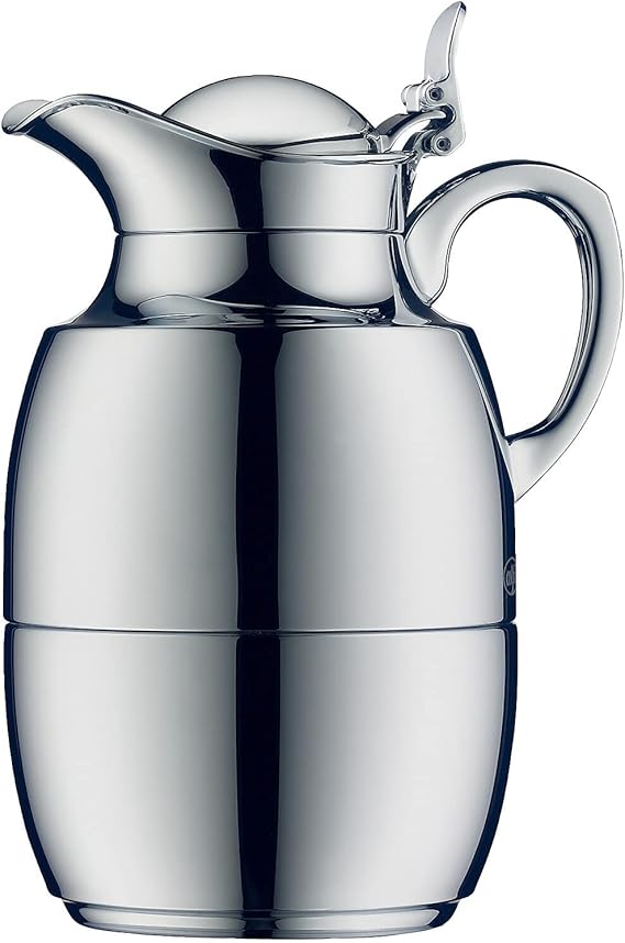 Alfi Juwel Glass Vacuum Chrome Plated Brass Thermal Carafe for Hot and Cold Beverages, 0.5 L, Chrome, Metallic (AG1210CM2), .5 Liter