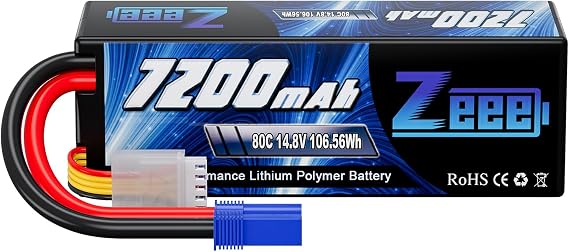 Zeee 4S Lipo Battery 7200mAh 14.8V 80C with EC5 Connector Hard Case RC Battery for Car Truck Tank RC Buggy Truggy Racing Hobby