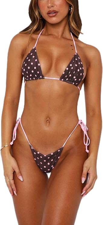 Women Sexy Brazilian Bikini Set Halter String Triangle Tie Side Cheeky Thong 2 Piece Bathing Suit Swimwear