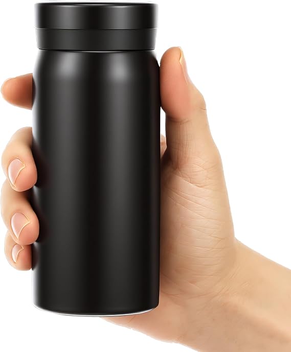 Small Water Bottle for Handbag, 200ml Leakproof Insulated Small Coffee Flask, 304 Stainless Steel Portable Pocket Travel Mug for Office, Gym & Outdoors(Black)