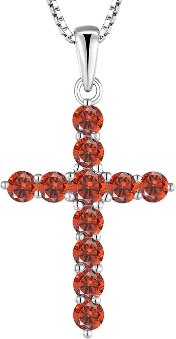 STARCHENIE Cross Necklace Sterling Silver Crucifix Pendant Gemstones Jewelry for Women