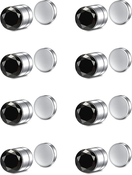 Men's Magnetic Earrings - Non Piercing Lightweight Diamond Stud Design, 3mm-6mm Hypoallergenic Magnet Earrings Fake Studs