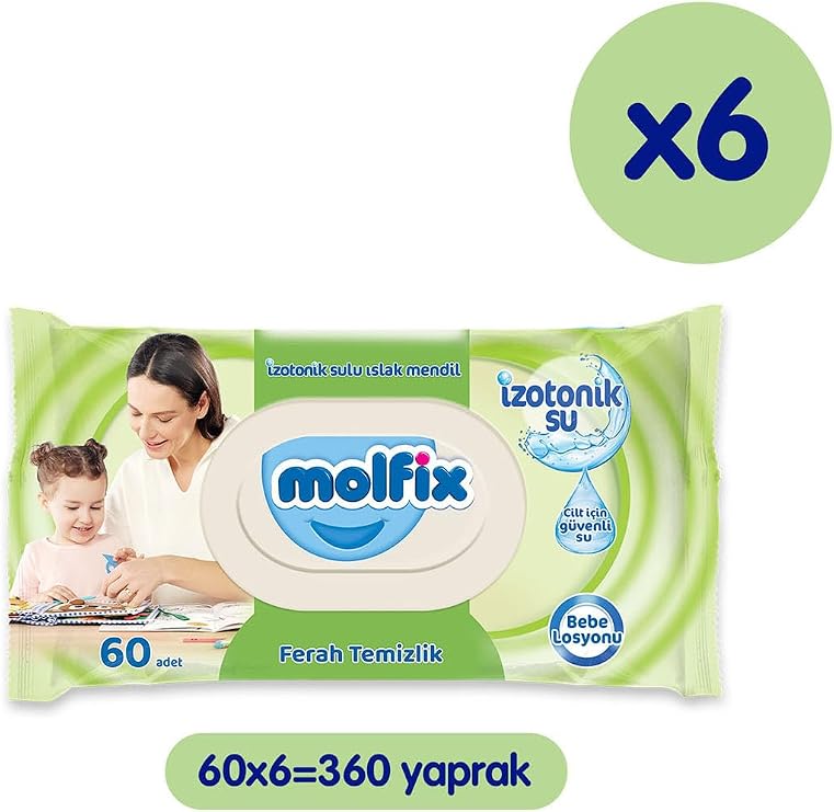 Molfix Izotonik Sulu Islak Mendil Ferah Temizlik 60'Li X 6 Adet (360 Yaprak)
