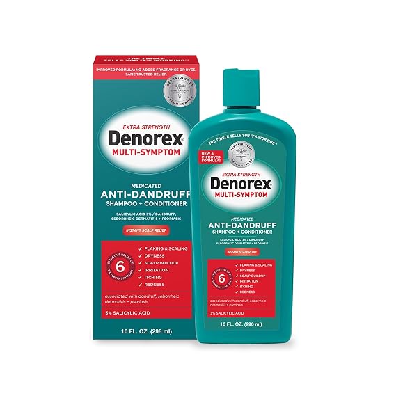 Denorex Multi-Symptom Anti-Dandruff Shampoo & Conditioner, 10 fl oz | Extra Strength formula with 3% Salicylic Acid. Relieves 6 Symptoms caused by Dandruff, Seborrheic Dermatitis, and Psoriasis.