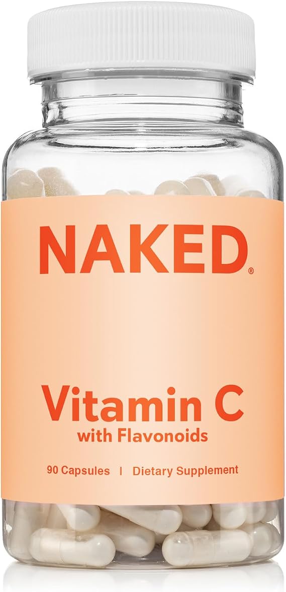 NAKED Vitamin C - 500mg Ascorbic Acid Capsules with Citrus Bioflavonoids - Daily Antioxidant and Immune Support* Made in USA - Vegan, Non-GMO - 90 Capsules
