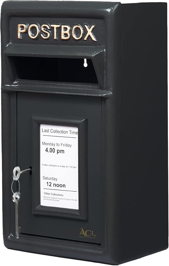 Assorted Collections Wall Mounted Post Box Classic Large Letter Box Lockable With 2 Keys, Heavy Duty Cast Iron Weatherproof Mailbox Easy To Install Keep ‎24x17x 44 cm, 11.8 kg (Black)