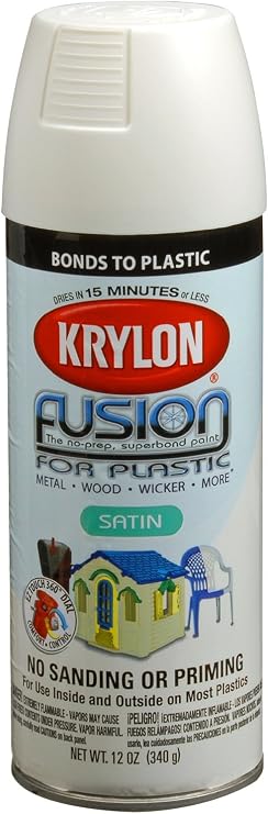 Krylon K02422007 'Fusion for Plastic' Satin Dover White Plastic Paint - 12 oz. Aerosol