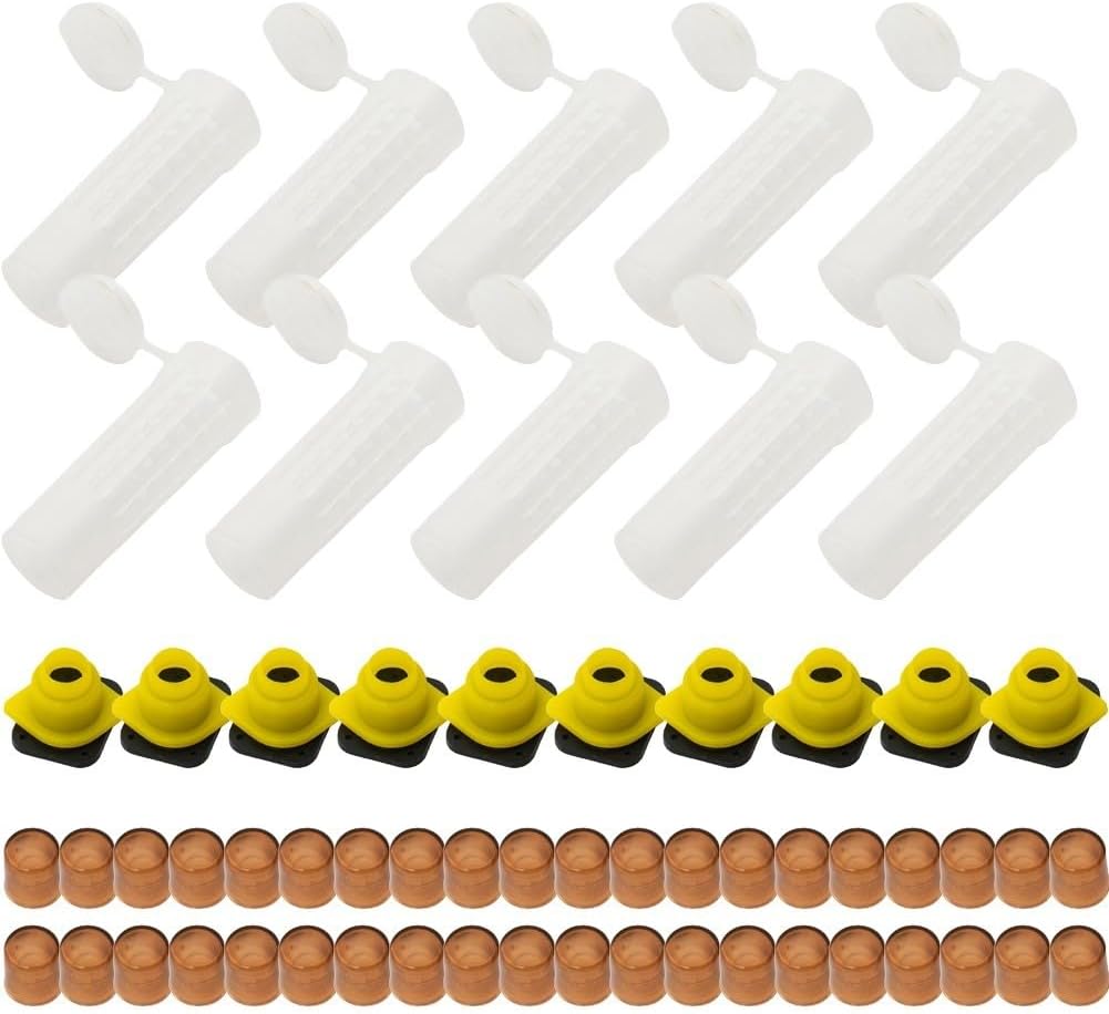 Bee Queen Rearing Kit, No-Graft Cup System with 100 Cell Cups, Holders & Cages for Beekeeping