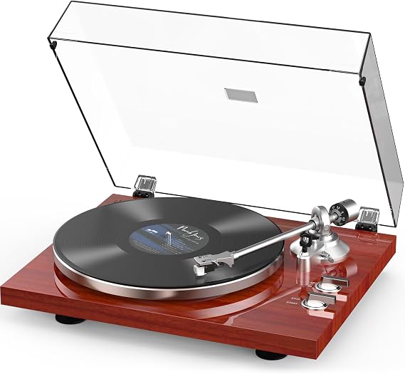 Retrolife Vinyl Record Players Turntable with BT Wireless Output,Piano Red