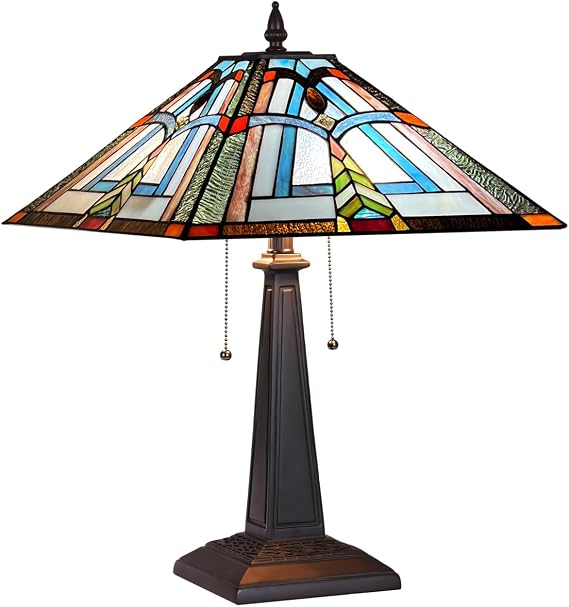 Tiffany Table Lamps Mission Frank Lloyd Wright Style 16" Wide Stained Glass Desk Lamp for Reading Antique Nightstand Table Light for Living Room Bedroom Home Office