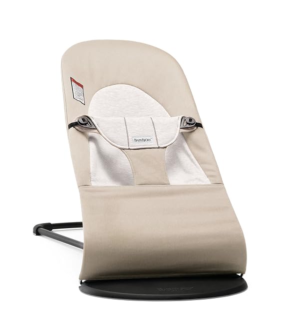 BabyBjorn Bouncer Balance Soft, Cotton/Jersey, Beige/Gray 2-in-1 Adjustable Baby Bouncer Seat and Toddler Chair, Newborn to Toddler (8-29 lbs), 4 Positions, Lightweight & Portable