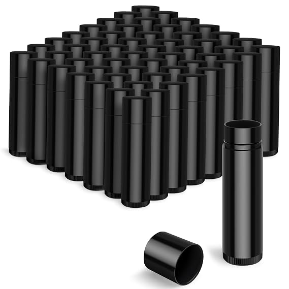 JuLand 100 Packs Empty Lip Balm Tubes Bulk Round BPA Free with Caps for DIY Lipstick homemade, 3/16 Oz (5.5 ml) Leak-Free Empty Lip Balm Containers (Black)