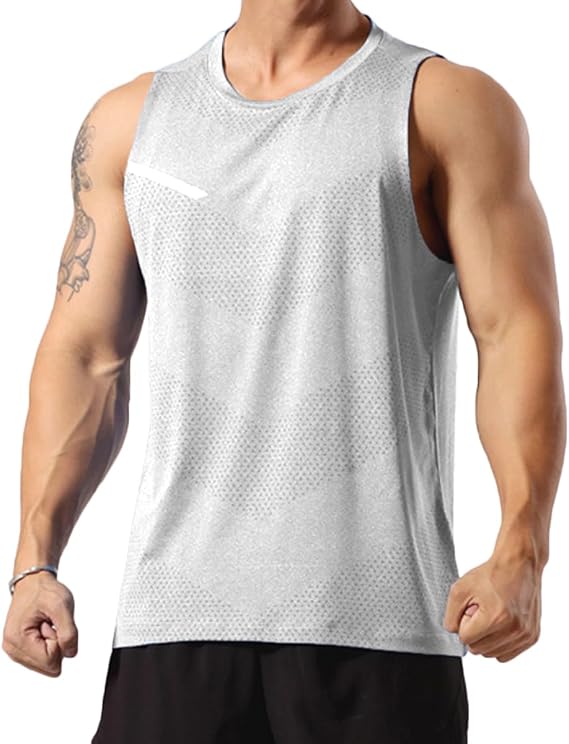 Men's Workout Tank Top Quick Dry Athletic Gym Muscle Tank Breathable Mesh Sleeveless Running Training Vest T49T51