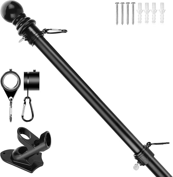 6FT Wall Mounted Mount Telescopic Flag Stainless Steel (Black)